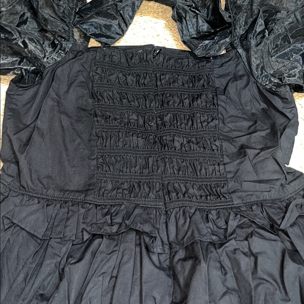 CLEOBELLA Soledad Organza Puff Sleeve & Bow Square Neck Tiered Mini Dress Black - Picture 6 of 8